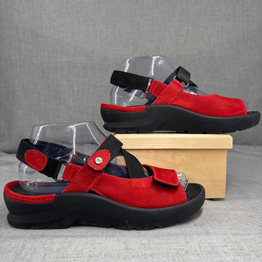 Wolky Lisse Sandals Red Leather Comfort Platform Strappy Walking Women EU 38